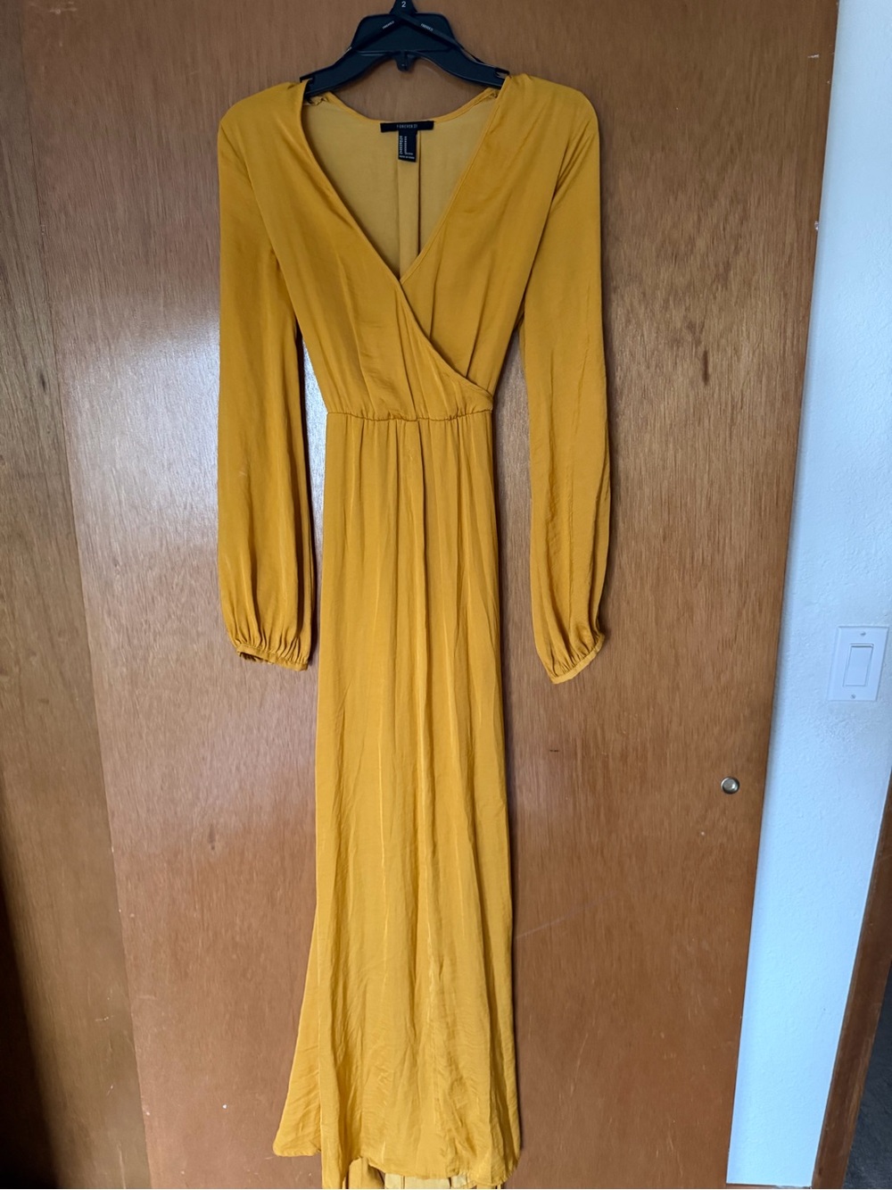 Forever 21 Mustard Wrap-Style Long Sleeve Maxi Dress